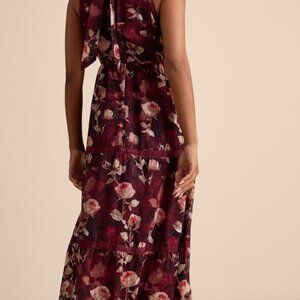 Lulus Etheline Burgundy Floral Lace Tiered Midi Dress - Size M